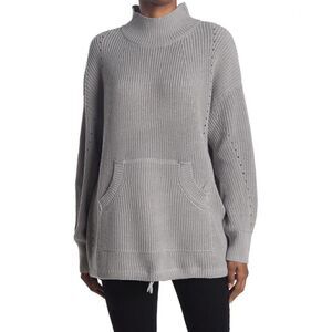 NWT RDI Mock Neck Kangaroo Pocket Ribbed Tunic Sweater In Grey Size XS